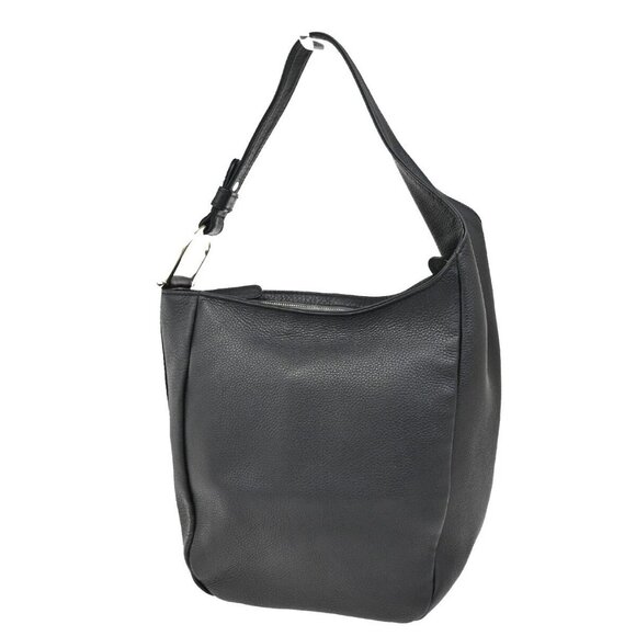 GUCCI Logo Greenwich Shoulder Hobo Bag Leather Black GHW Italy 83FB779